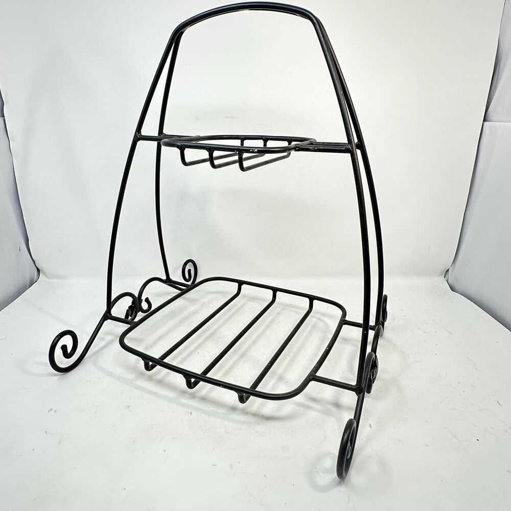 Longaberger Wrought Iron Two Tier Buffet Server Basket Stand Holiday Black